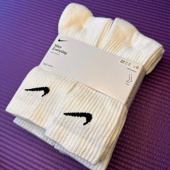 NEW 6 Pairs Nike Everyday Cotton Cushioned Men's 8-12 L Crew Socks White DRI-FIT - Picture 2 of 7